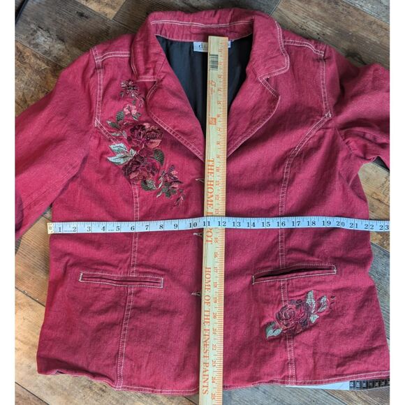 Denim & Company L Red ROSES Denim Jacket - Picture 5 of 6